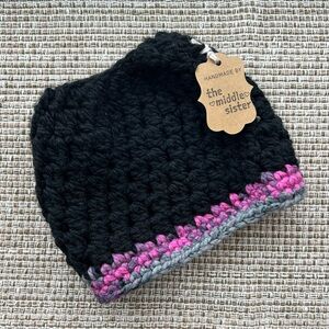 Handmade Crochet Ponytail Messy-Bun Beanie Hat